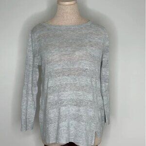 Lilla P Women's Broad Stripe Linen Blend Gray Boatneck Sweater Size Small